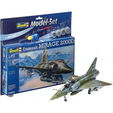 KIT PARA MONTAR REVELL MODEL SET AVIÃO DASSAULT MIRAGE 2000D 1/72 74 PEÇAS COMPLETO COM TINTAS COLA E PINCEL REV 64893